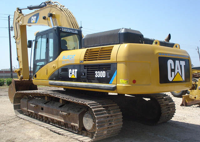 A Yellow Color Claw Arm of a Cat Excavator in Dark Back Rotated